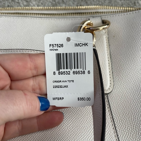 Coach Cream Ava Leather Tote Bag - Picture 7 of 8